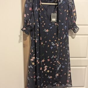 DKNY Dark Floral Long Sleeve Dress